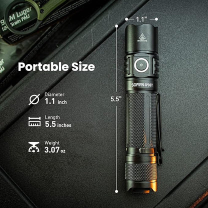 sofirn SP35T Tactical Flashlight, 3800 Lumens Super Bright Pocket LED Flashlight Rechargeable with Dual Switch, IPX8 Water Resistance, EDC Flashlight for Camping, Hiking, Emergency