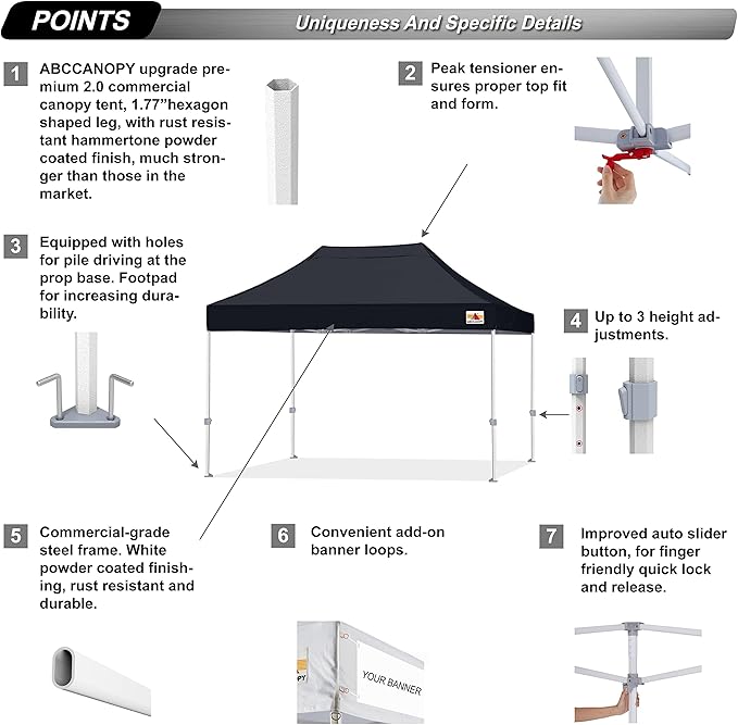 ABCCANOPY Commercial Pop Up Canopy Tent 10x15 Premium-Series, Black