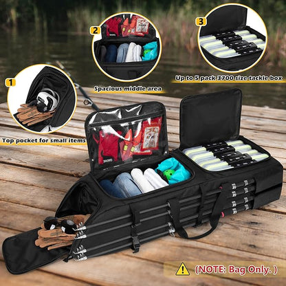 Fishing Rod Bag Backpack Holds 8 Rods & Reels, Fishing Tackle Bag with Compartment for Tackle Boxes, Fishing Gear or Equipment, Fishing Pole Carrying Bag with Tactical Molle System
