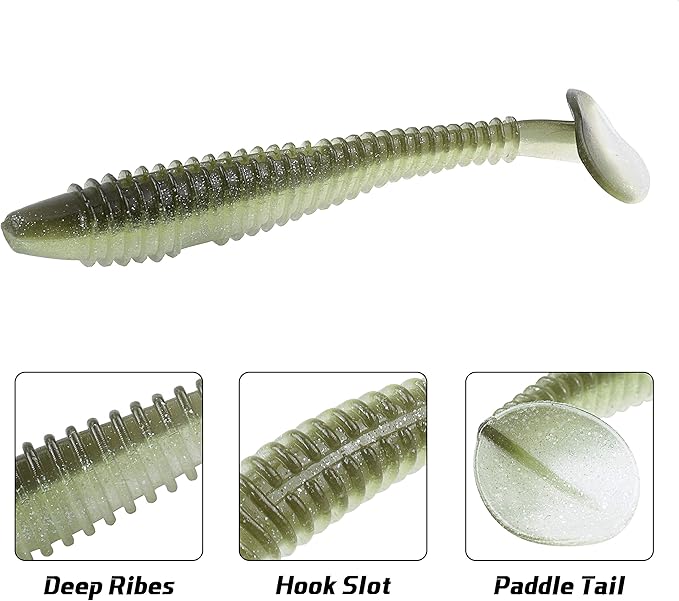 RUNCL Swimbaits Paddle 10/20/30/40PCS, 5/4/3/2 Inchs Paddle Tail, Soft Lure for Trout Crappie Bass, Durable Plastic Bait Swimmer for Saltwater/Freshwater, Fishing Lover's Gift