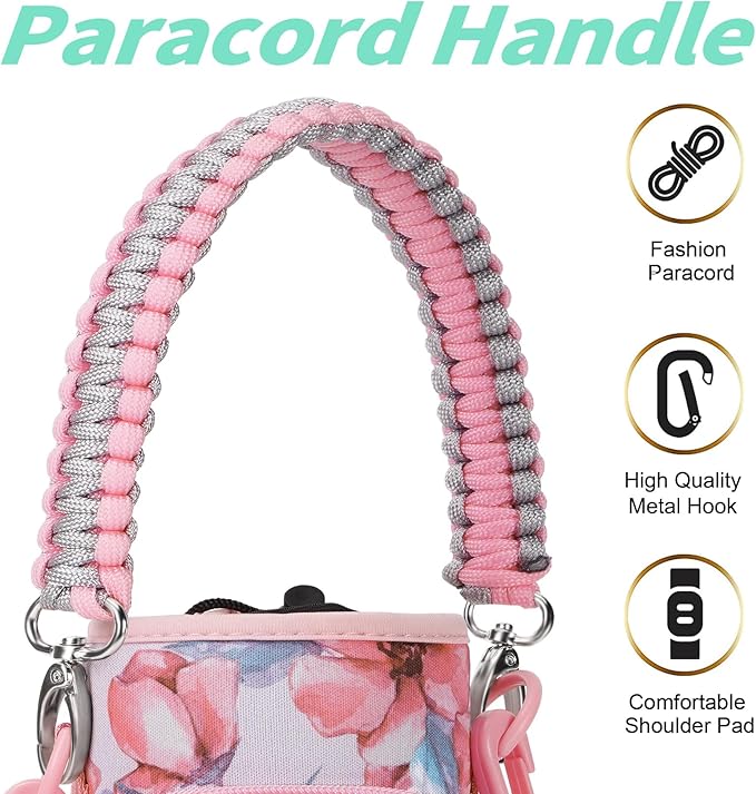 32/40/64/87/128 oz Water Bottle Carrier Bag, Neoprene Water Bottle Sleeve with 4 Pocket, Sport Water Holder with Paracord Handle and Shoulder Strap for Walking Hiking Camping Gym