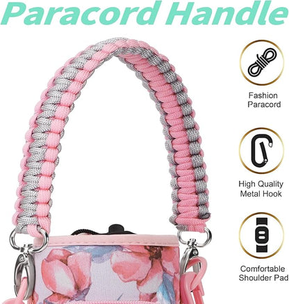 32/40/64/87/128 oz Water Bottle Carrier Bag, Neoprene Water Bottle Sleeve with 4 Pocket, Sport Water Holder with Paracord Handle and Shoulder Strap for Walking Hiking Camping Gym