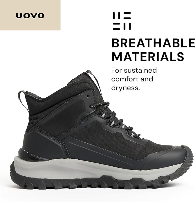 UOVO Men's Waterproof Hiking Boots – All-Season Non-Slip Outdoor Work & Trail Footwear