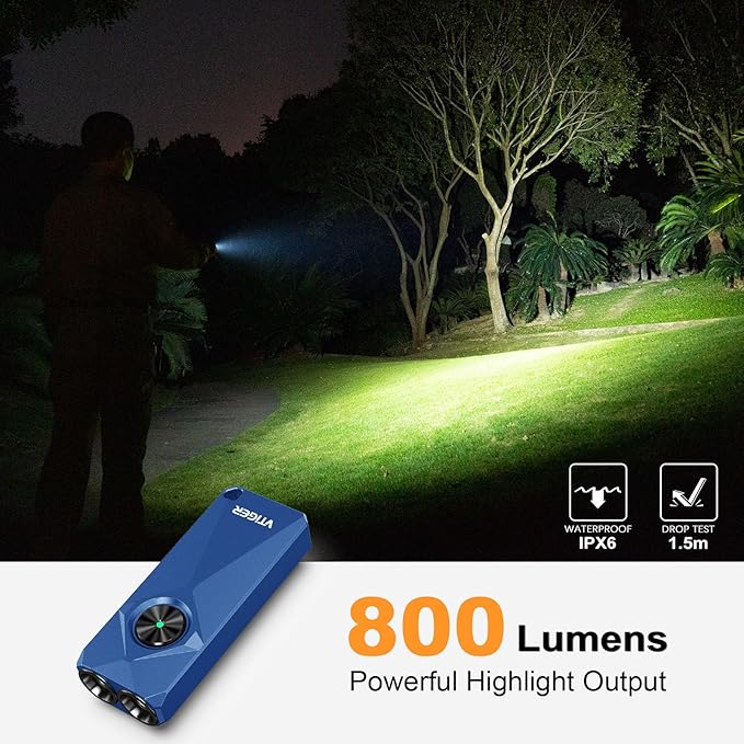 VTIGER K1 800 High Lumens Key Chain Light, Small EDC Rechargeable Keychain Flashlight, Compact LED Tiny Flashlight with Magnetic, Mini Clip-on Pocket Lights for Camping, Emergency, Everyday Carry