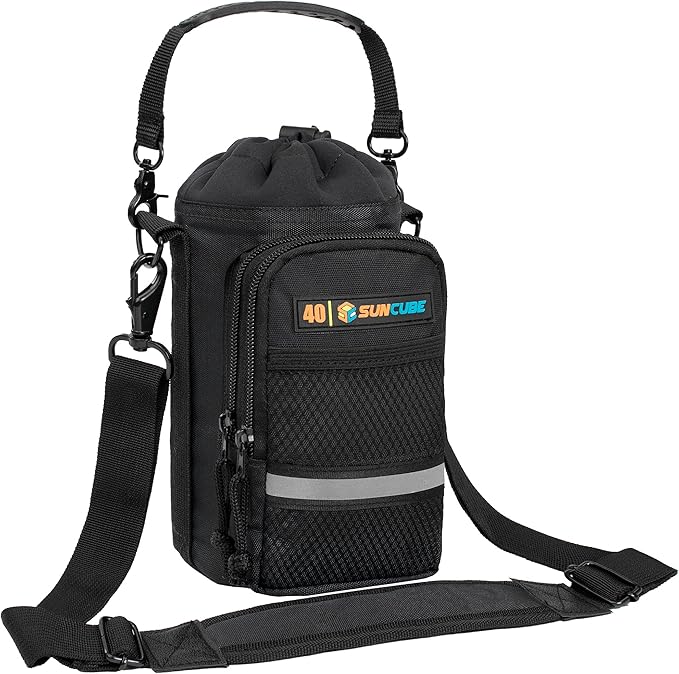 SUN CUBE Water Bottle Carrier with Strap, Insulated Water Bottle Carrier Bag with Phone Pocket Pouch, Sleeve Sling Purse Crossbody Bottle Holder for Walking, Sports, Hiking Accessories 40/64 oz
