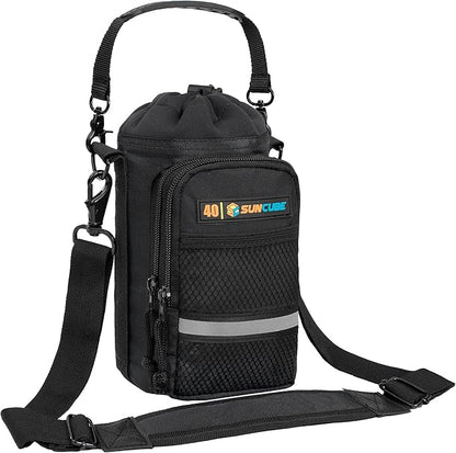 SUN CUBE Water Bottle Carrier with Strap, Insulated Water Bottle Carrier Bag with Phone Pocket Pouch, Sleeve Sling Purse Crossbody Bottle Holder for Walking, Sports, Hiking Accessories 40/64 oz