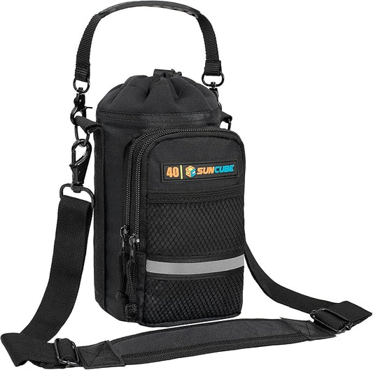 SUN CUBE Water Bottle Carrier with Strap, Insulated Water Bottle Carrier Bag with Phone Pocket Pouch, Sleeve Sling Purse Crossbody Bottle Holder for Walking, Sports, Hiking Accessories 40/64 oz