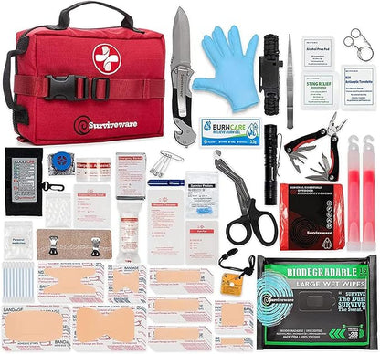 Surviveware 119 Pcs Comprehensive Premium Survival First Aid Kit - Medical Emergency Kit for Travel Camping Gear, Home Essentials & Outdoor Emergencies - HSA & FSA Eligible Survival Kit