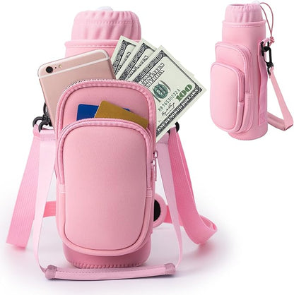 linmaya Water Bottle Carrier Bag, Insulated Water Bottle Bag Fits Stanley IceFlow Owala 16/24/32/40oz Tumbler, Water Bottle Holder with Shoulder Hand Straps, 2 Pockets for Travel, Hiking, Camping