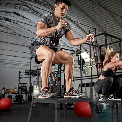 Heavy-Duty Steel Plyometric Jump Box, 12" Anti-Slip Rubber Tread & Stable Trapezoidal Design, Fixed Non-Slip Pads Fitness Jump Platform for Strength Training, Home & Gym Use