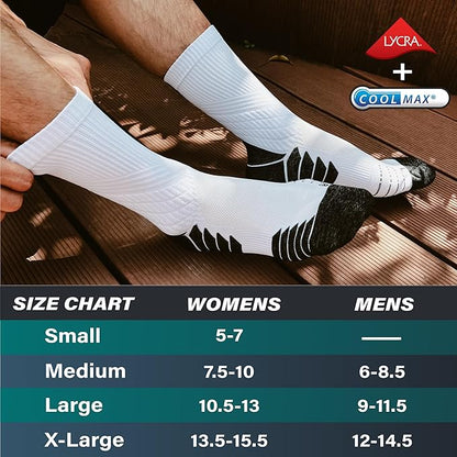 Hylaea Compression Running Socks for men, Coolmax Anti-Blister Cushion Crew Socks for Athletic, Moisture Wicking & Seamless