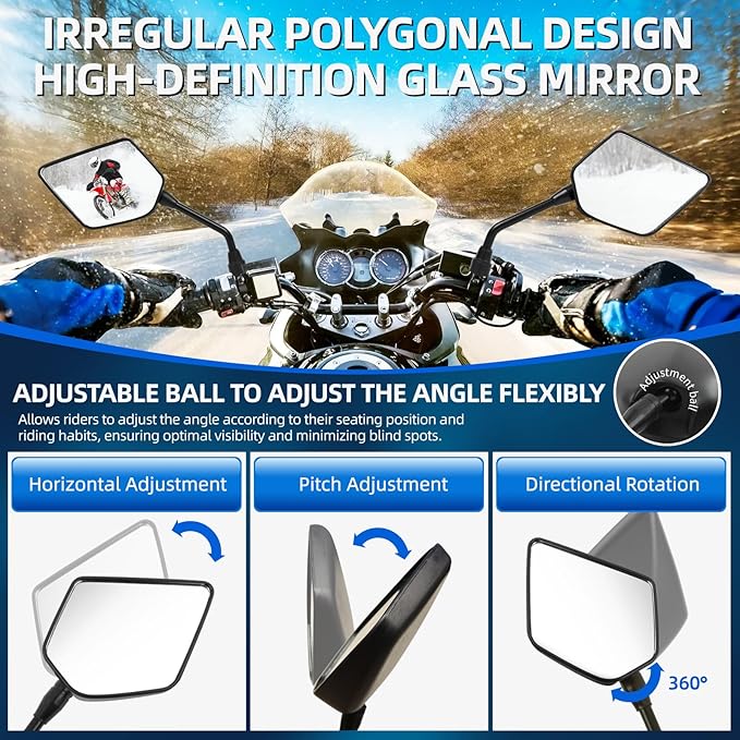 DREAMIZER Universal Motorcycle Mirrors for Handlebars 2PCS Black ATV Mirrors for Handlebars Compatible with Scooter Moped Sportsman Dirt Bike Cruiser 4 wheeler and More