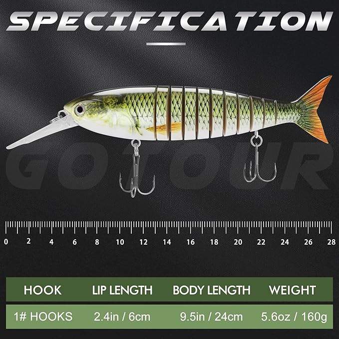 GOTOUR Fishing Lures for Freshwater or Saltwater, Easy to Use for Family Fishing Beginner and Pros, Most Lifelike Jointed Swimbait，Slow Sinking Bass Pike Panfish Walleye Lures, Fishing Gifts for Men