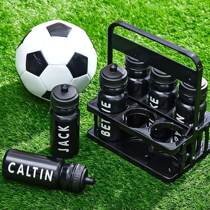 Suclain 28 Pcs Water Bottle Carrier with 20 Oz Bottles and Stickers Plastic Wide Mouth Sports Water Bottle Squeeze Team Bottles with Black Lid for Fitness Bike Gym (Black)