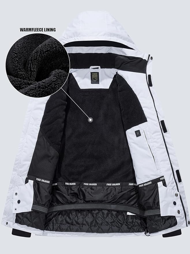 FREE SOLDIER Men's Waterproof Ski Jacket Fleece Lined Warm Winter Snow Coat with Hood Fully Taped Seams
