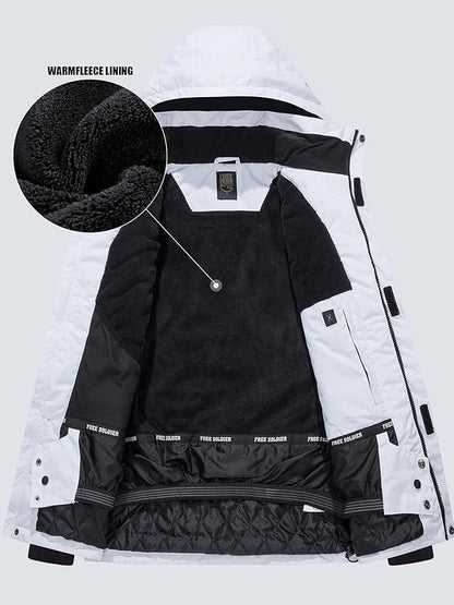FREE SOLDIER Men's Waterproof Ski Jacket Fleece Lined Warm Winter Snow Coat with Hood Fully Taped Seams