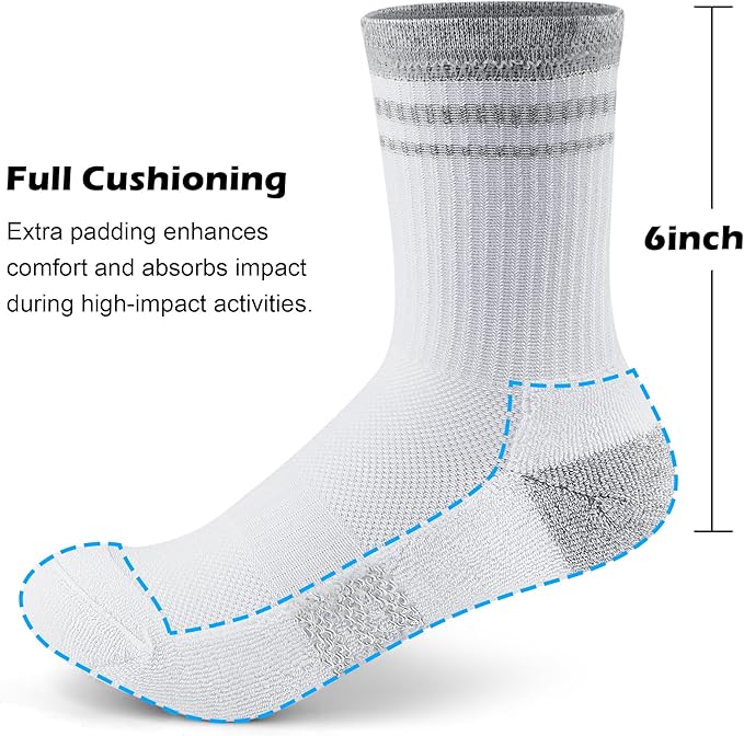 Gonii Women Athletic Crew Socks 5-6 Pairs - Comfort & Cushioned for Running, Hiking, Sports Arch Compression Socks
