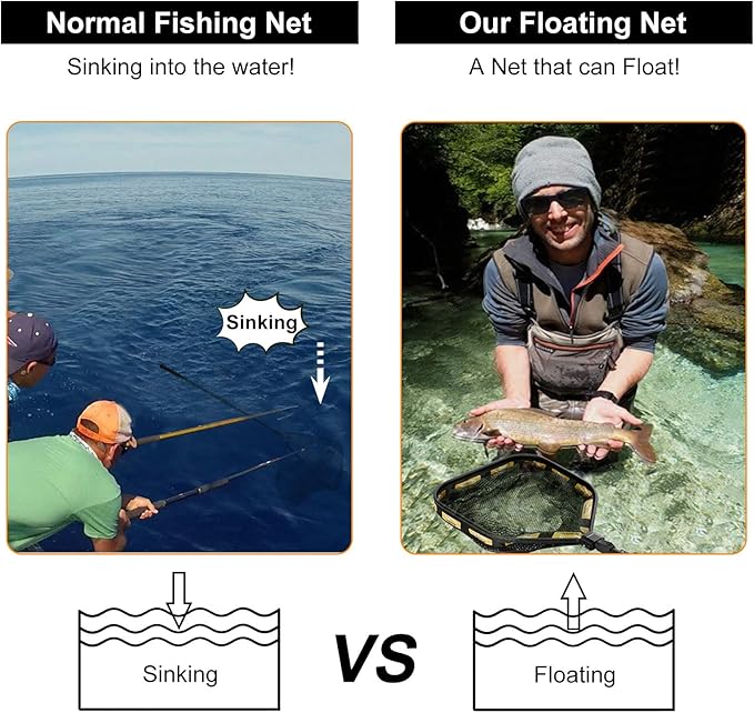 PLUSINNO Floating Fishing Net for Steelhead, Salmon, Fly, Kayak, Catfish, Bass, Trout Fishing, Rubber Coated Landing Net for Easy Catch & Release, Compact & Foldable for Easy Transportation & Storage