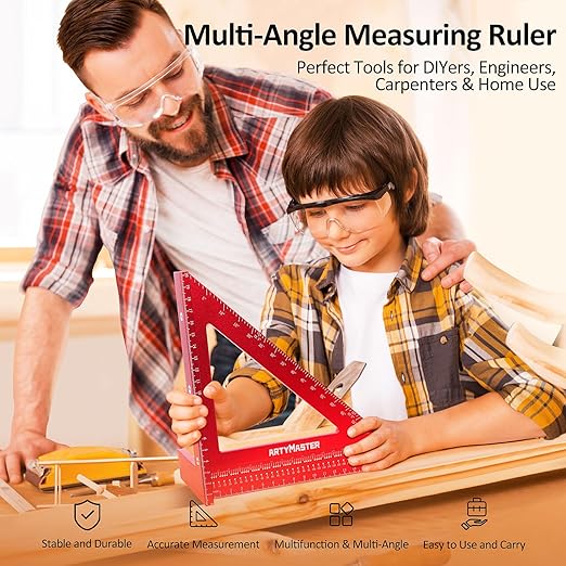 200mm 3D Multi-Angle Measuring Square Ruler, WT103D High Precision Hole Scribing Woodworking Tools, 0-90° Aluminum Alloy Carpenter Square Wood Working Tools, Carpenter Pencils 6 Refills.