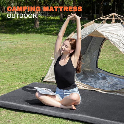 Memory Foam Camping Mattress Sleeping Pad, 3" Thick Waterproof Portable Roll Up Sleeping Mats & Floor Mattress Pad with Pillow + Travel Bag for Camping Car Truck SUV Tent Sleepover Kids Adult