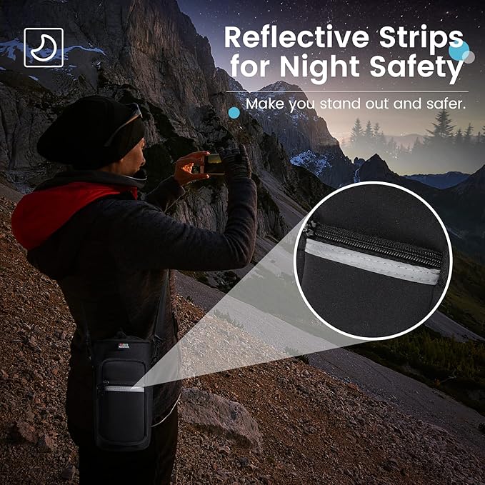 Nuovoware Water Bottle Carrier Bag,25oz/40oz/64oz Bottle Pouch Holder,Adjustable Shoulder Hand Strap 2 Pocket Sling Neoprene Sleeve Sports Accessories for Hiking Travelling Camping