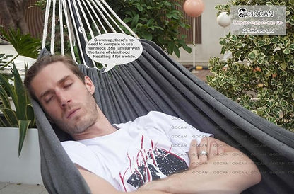 Hammock Outdoor 2 People 220x150cm Total Length 330cm Load 300kg Canvas Cotton Hammock for Garden Indoor Children Balcony Dark Gray XXL