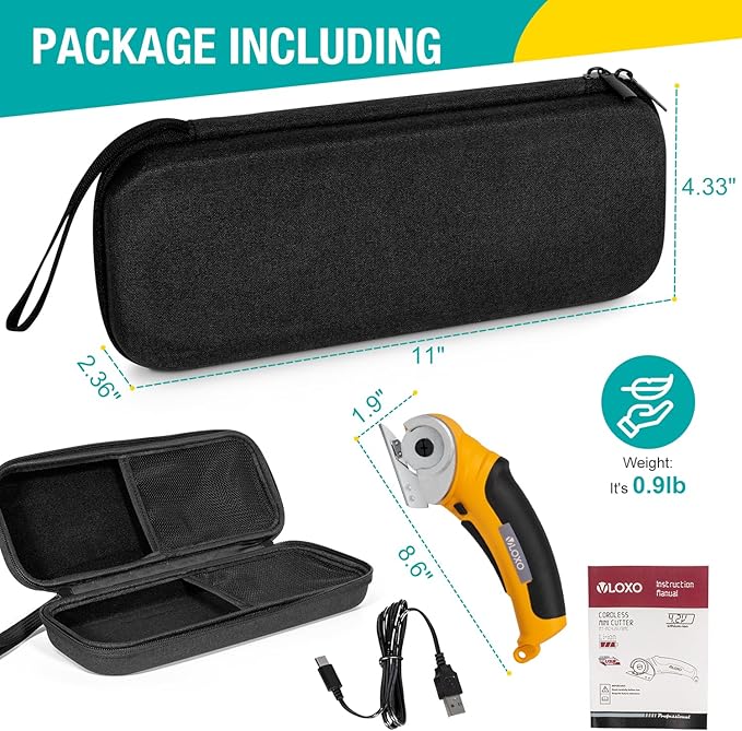 VLOXO Cordless Electric Scissors, Electric Box Cutter with Safety Lock, 4.2V Cardboard Cutter Multi-Cutting Tools, Rechargeable Powerful Leather Cutter for Carpet Cardboard Felt with Storage Box
