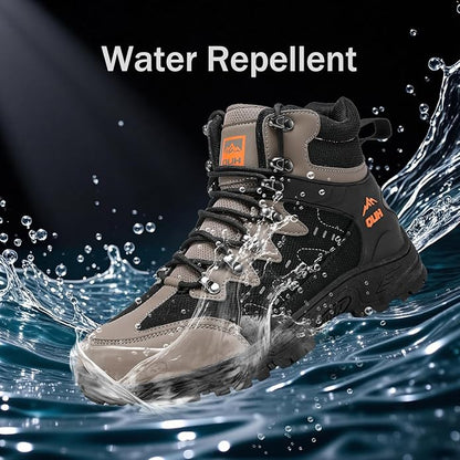 QUH Men's Outdoor Hiking Shoes Breathable Waterproof Non-Slip Mid-Cut Sports Shoes for Fitness, Outdoor Camping, Walking