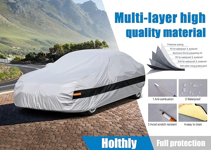 10 Layer Car Cover Waterproof All Weather for Coupe,100% Waterproof Outdoor Car Covers Custom Fit for Mazda Miata MX5 MX-5, Toyota Mr2, Pontiac Solstice, Kia Rio,etc Silver