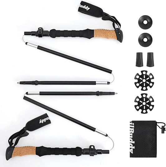 TrailBuddy Foldable Trekking Poles – Ultralight 7075 Aluminum, EVA & Cork Grip Collapsible Hiking Poles – Lightweight Adjustable Walking Sticks for Men, Women, Seniors & Travel