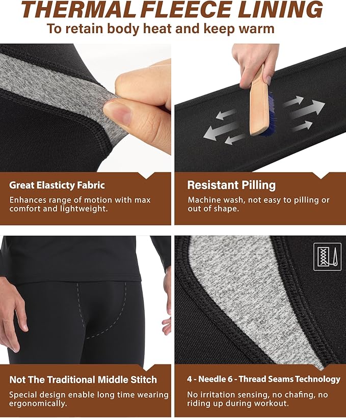 Muezna Men's Thermal Top and Bottom Set Underwear Long Johns Base Layer with Soft Fleece Lined