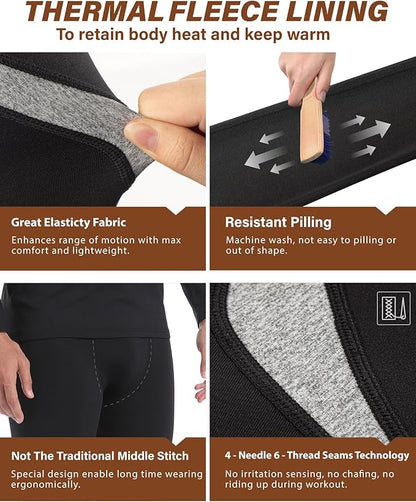 Muezna Men's Thermal Top and Bottom Set Underwear Long Johns Base Layer with Soft Fleece Lined