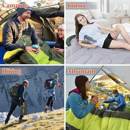 XL 10 Degree Sleeping Bags Waterproof for Adults 350GSM Machine Washable with Compression Sack for 3-4 Season Camping Outdoor