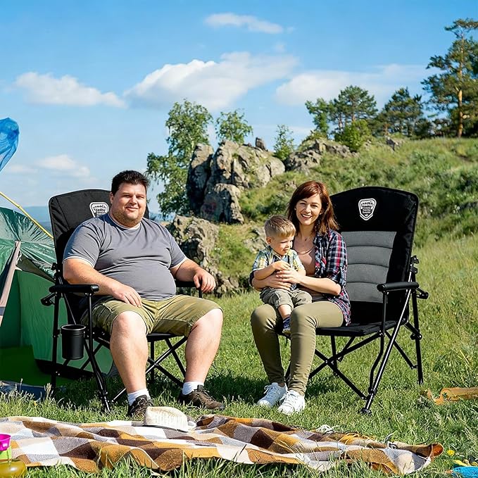 TOBTOS Oversized Camping Chairs for Adults with Adjustable High Backrest - Heavy Duty Folding Chairs Support up to 330lbs with Cup Holder & Side Pocket for Camping, Beach, Fishing, Lawn