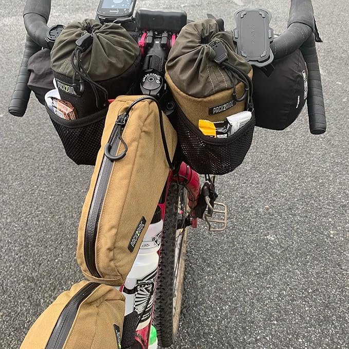 Onedrop Bike Frame Bag - Water Resistant Top Tube Bike Bag with Durable Cordura Fabric, Front Bicycle Storage & Bikepacking Pouch, Cycling Accessories for Biking Travel (Brown)