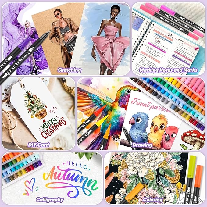 Soucolor Halloween Christmas Gifts for Teen Girls Trendy Stuff, Preppy Stuff for Teen Girls, 24 Colors Dual Tip Brush Markers Pens for Kids Planner Lettering Calligraphy Drawing Preppy School Stuff