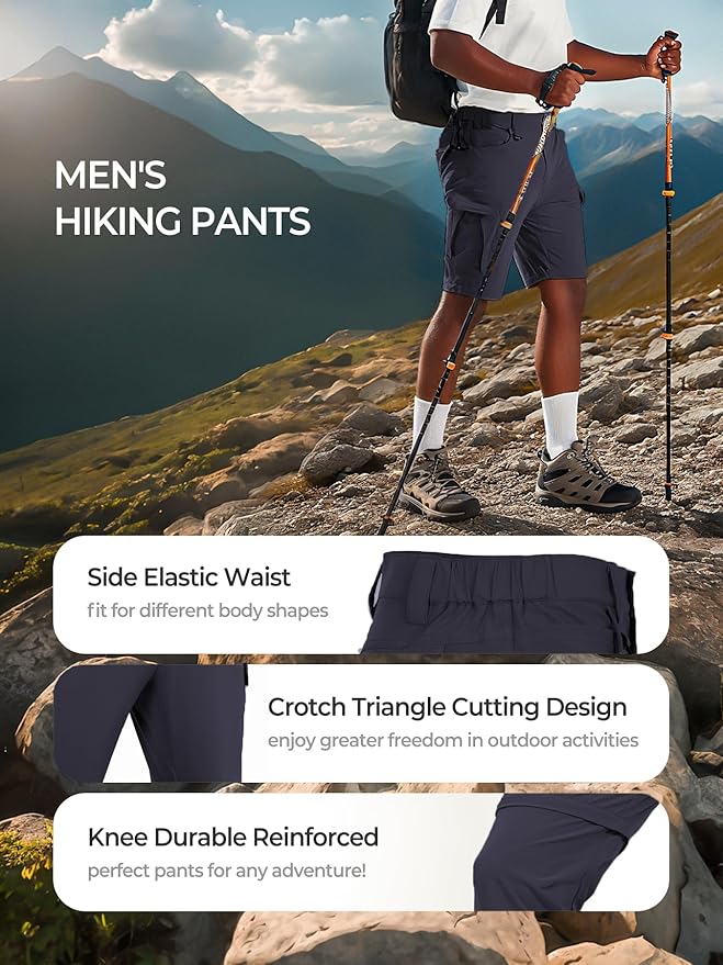Men's Convertible Hiking Pants Waterproof Quick Dry Zip-Off Lightweight Tactical Multi-Pocket Outdoor Fishing Safari Trousers