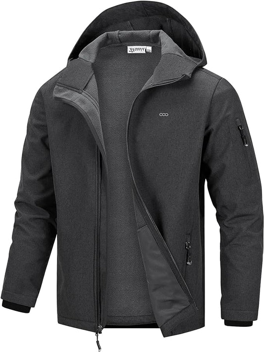 33,000ft Men's Hooded Softshell Jacket Waterproof Lightweight Insulated Windbreaker Fleece Lined Rain Shell Jacket