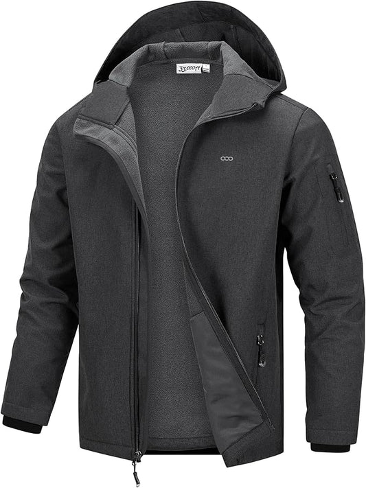 33,000ft Men's Hooded Softshell Jacket Waterproof Lightweight Insulated Windbreaker Fleece Lined Rain Shell Jacket