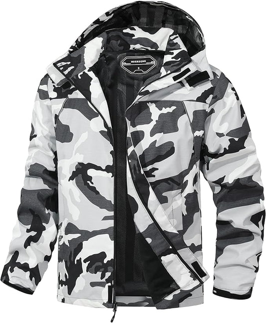 Outdoor Men's Waterproof Raincoat Windbreaker Lightweight Rain Jacket with Detachable Hood