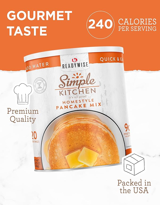 Simple Kitchen Homestyle Pancake Mix – 20 Servings for Family Meal Prep, Survival Just Add Water Canned Food, for Camping Meals, Backpacking & Hiking, #10 Can Package