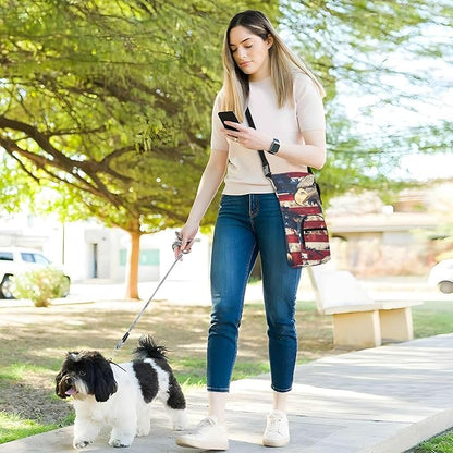 Blue and Red Eagle and Flag Water Bottle Holder with Strap Insulated Water Bottle Carrier Crossbody Bags Pouch with Phone Pocket for Travel Gym Hiking Walking Running