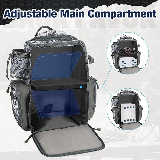 Piscifun Fishing Backpack with 2 Rod Holders & 4 Tackle Boxes, Large Tackle Storage Bag With Rain Cover for Fishing Gear
