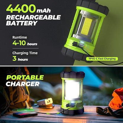 Camping Lantern 3000LM, LED Lanterns for Power Outages with 4400mAh Phone Charger, Impact-Resistant Rechargeable Lantern, 5 Light Modes Waterproof Lantern for Hurricane Emergency