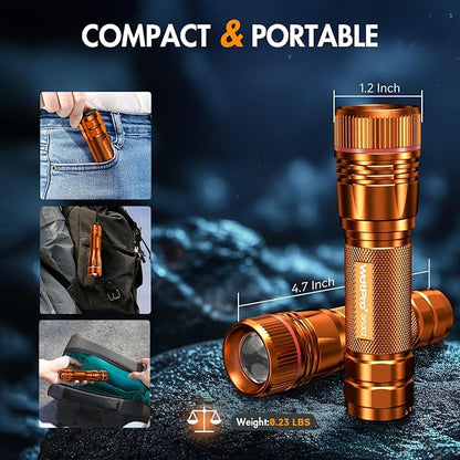 WdtPro Rechargeable Flashlights High Lumens, 1 Pack 10H Long Lasting Super Bright EDC Flashlights, LED Mini Tactical Flash Lights for Camping Emergency, Drop & Water Resistant Orange(Battery Included)