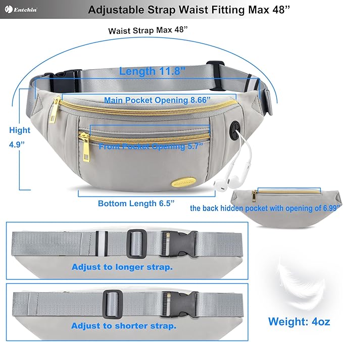 Entchin Fanny Pack for Women Men,Crossbody Belt Bag with 4-Zipper Pockets,Adjustable Waist Bag Pack,One of the Most Popular Travel Essential Gifts for Walking,Traveling,Cycling