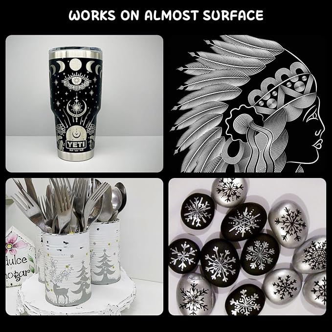 SFAIH Acrylic Silver Paint Pens - 8 Pack 2-3MM Medium Tip & 0.7MM Extra Fine White Paint Marker for Rock Painting, Wood, Metal, Fabric, Canvas, Glass, Ceramic, Diy Crafts