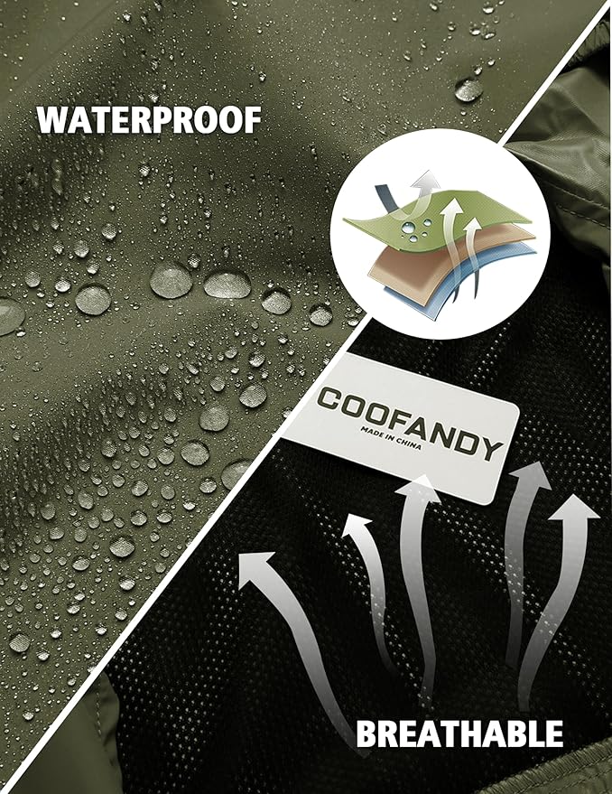 COOFANDY Men's Rain Suit 2 Piece Waterproof Breathable Rain Gear Lightweight Rain Jacket Pants Rainwear Suit