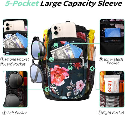 32/40/64/87/128 oz Water Bottle Carrier Bag, Neoprene Water Bottle Sleeve with 4 Pocket, Sport Water Holder with Paracord Handle and Shoulder Strap for Walking Hiking Camping Gym