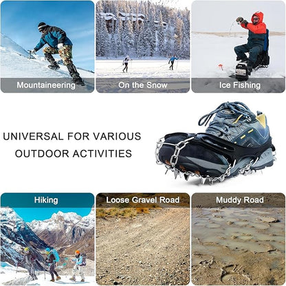 Ice Trekkers for Boots - Crampons Ice Cleats Traction Snow Grips for Boots Shoes with 23 Stainless Steel Spikes Anti Slip for Walking,Hiking,Climbing,Fishing and Mountaineering